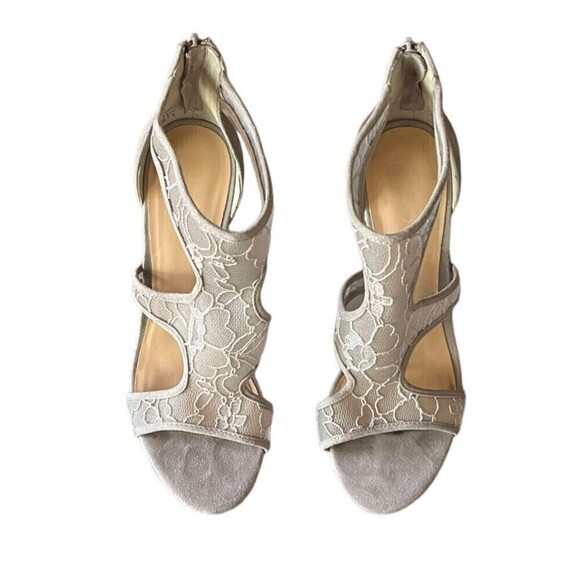 ALDO Beige Suede Embroidered Mesh Open Toe Strappy Back Zip High Heels Women 7.5 - Picture 5 of 13